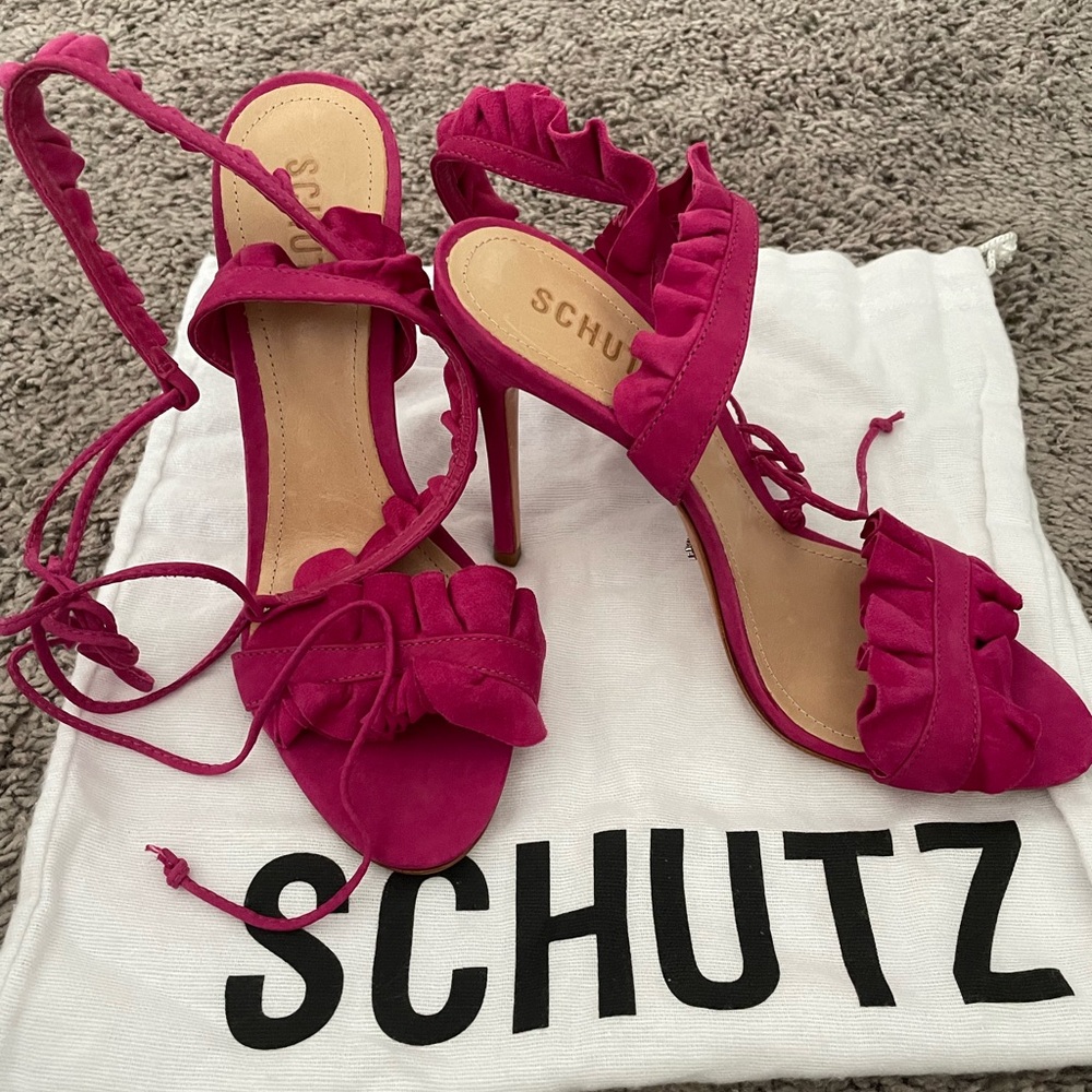 Schutz Pink Lace Up Heel Sandals